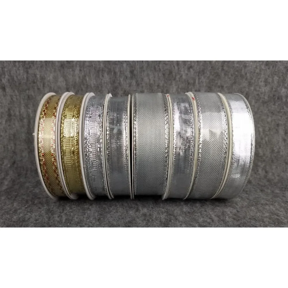 Metallic Ribbon Wired Bowtique Craft Gift Wrap Christmas Gold & Silver Lot/8 NEW